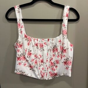 SHEIN Pink and White Floral Crop Top